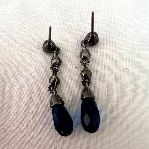 GIVENCHY Blue Crystal Dangling Earrings New on Card Gunmetal Setting - Picture 6 of 10